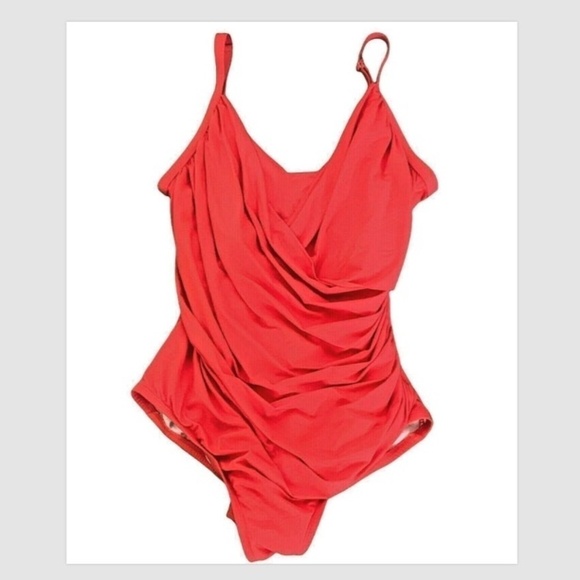 Jantzen Classics  Red Ruched Tummy Surplice Top Sz 24W One-Piece Swimsuit #234B - Picture 1 of 6
